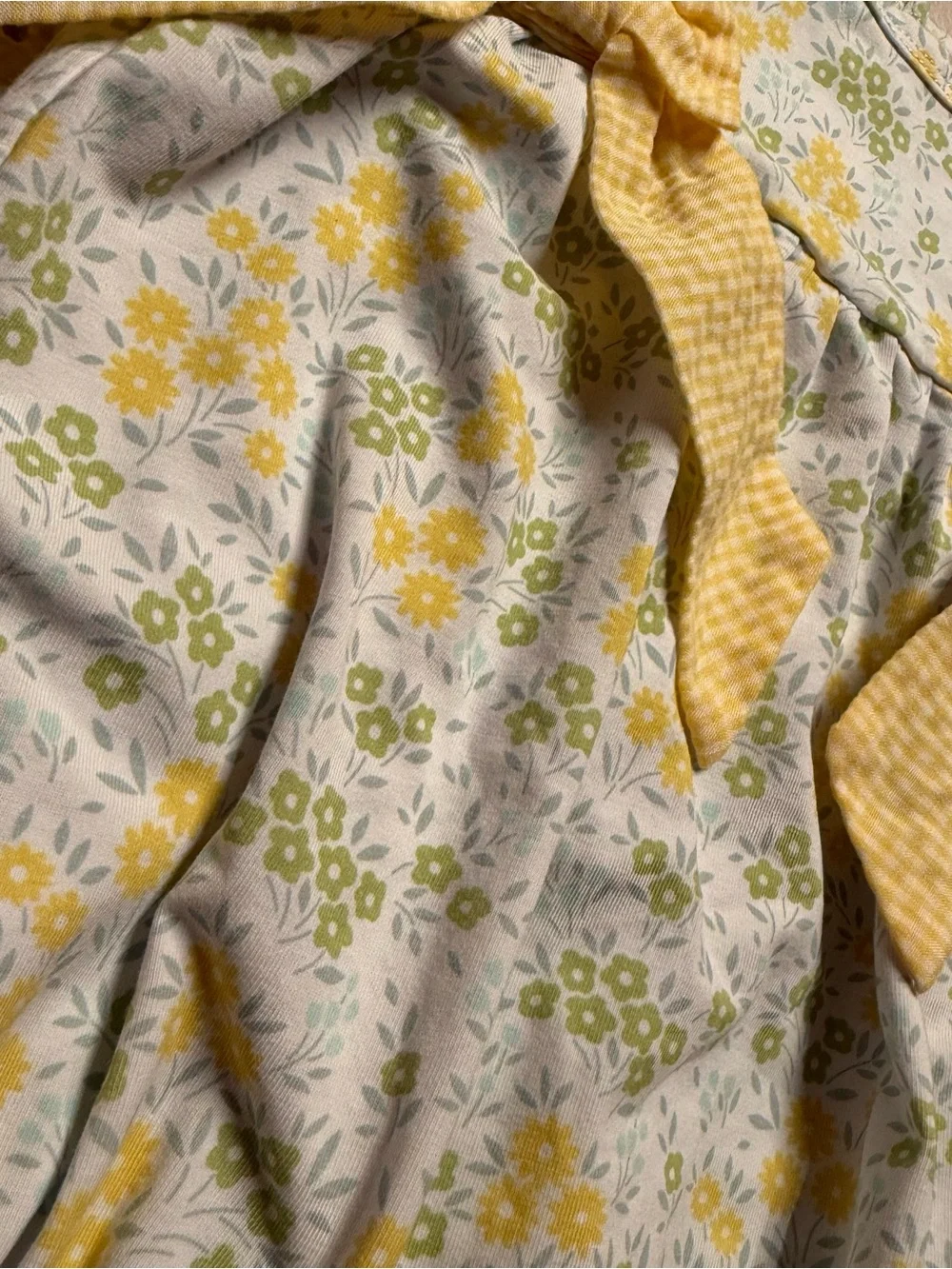 Stitchy Fish Yellow Floral Baby Romper with Gingham Bows